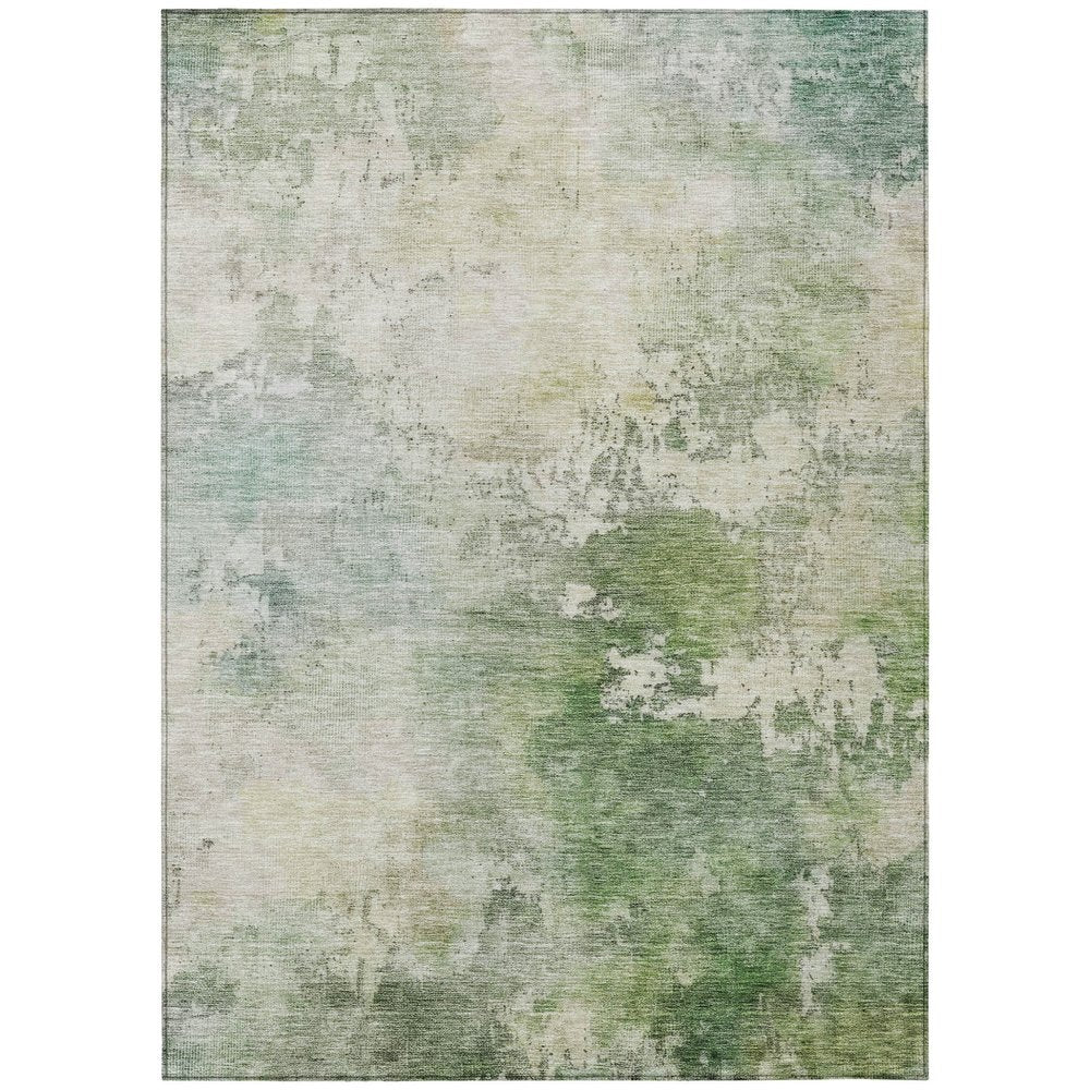3' X 5' Artichoke Green And Ivory Abstract Washable Indoor Outdoor Area Rug