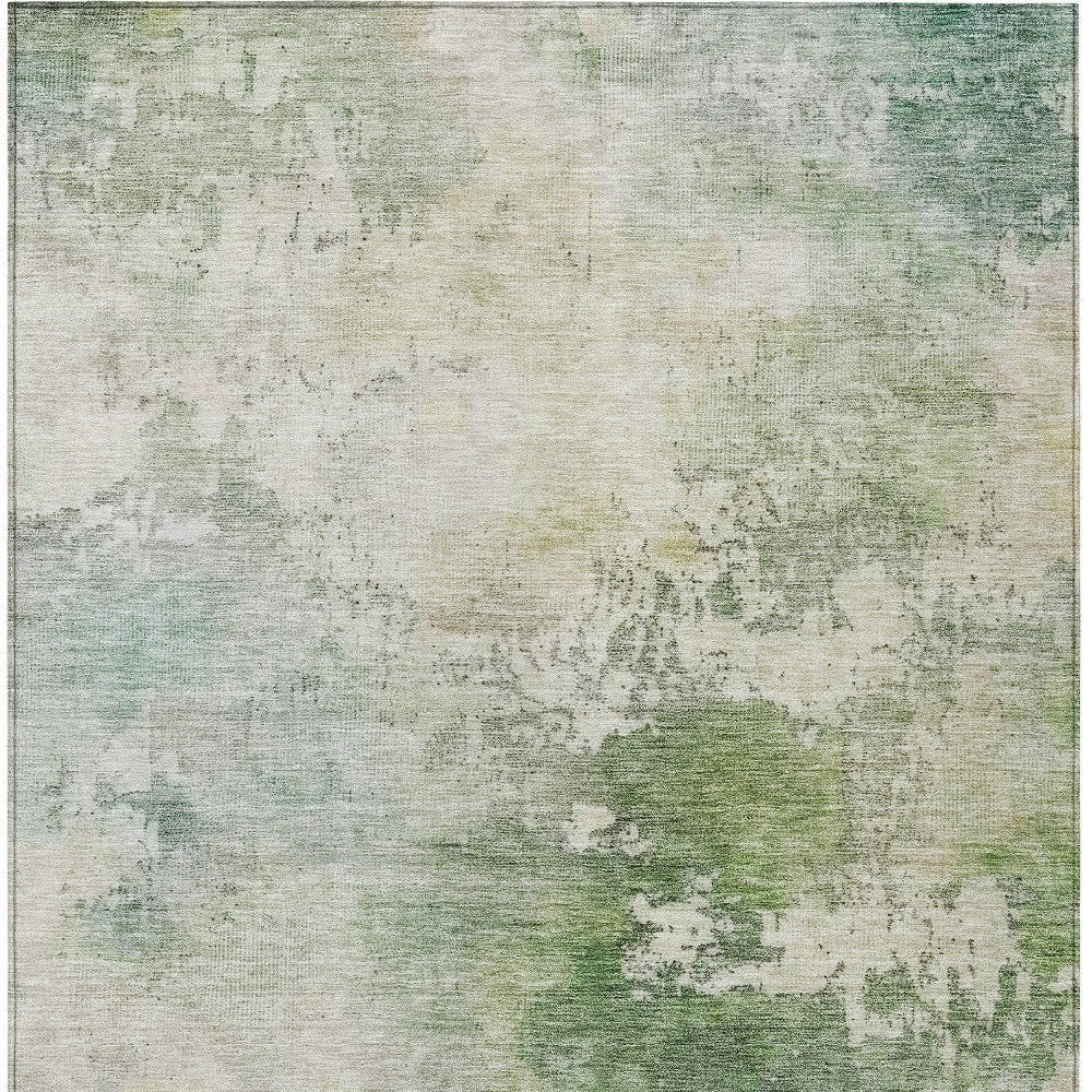 3' X 5' Artichoke Green And Ivory Abstract Washable Indoor Outdoor Area Rug