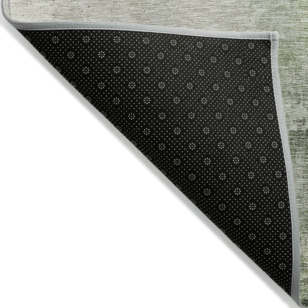 3' X 5' Artichoke Green And Ivory Abstract Washable Indoor Outdoor Area Rug