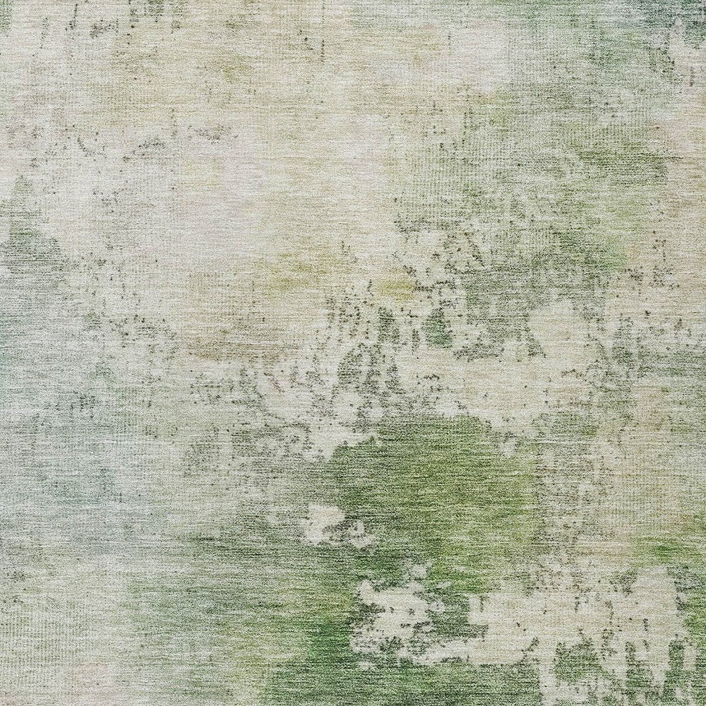 3' X 5' Artichoke Green And Ivory Abstract Washable Indoor Outdoor Area Rug