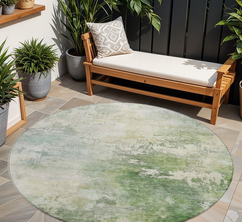 3' X 5' Artichoke Green And Ivory Abstract Washable Indoor Outdoor Area Rug