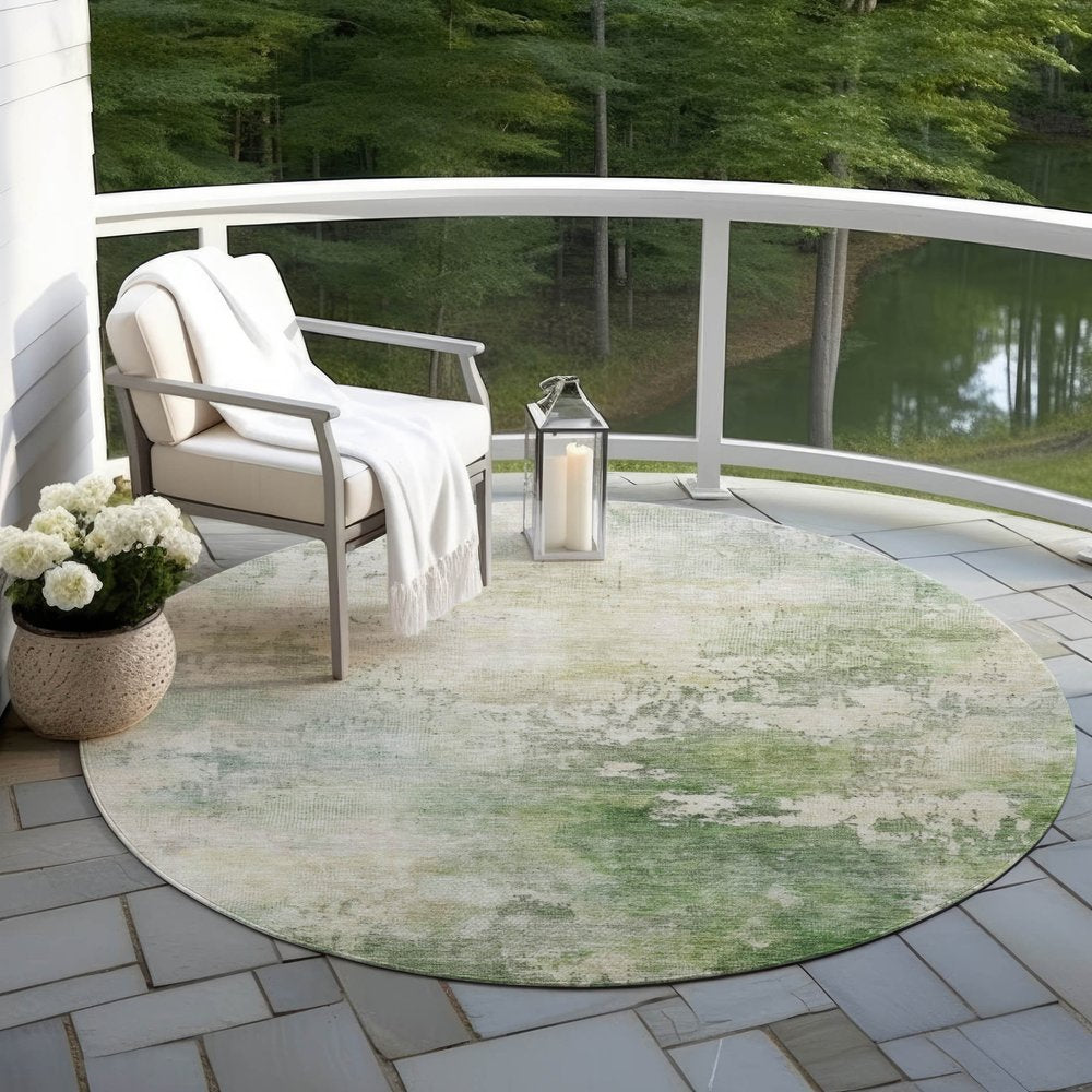 3' X 5' Artichoke Green And Ivory Abstract Washable Indoor Outdoor Area Rug