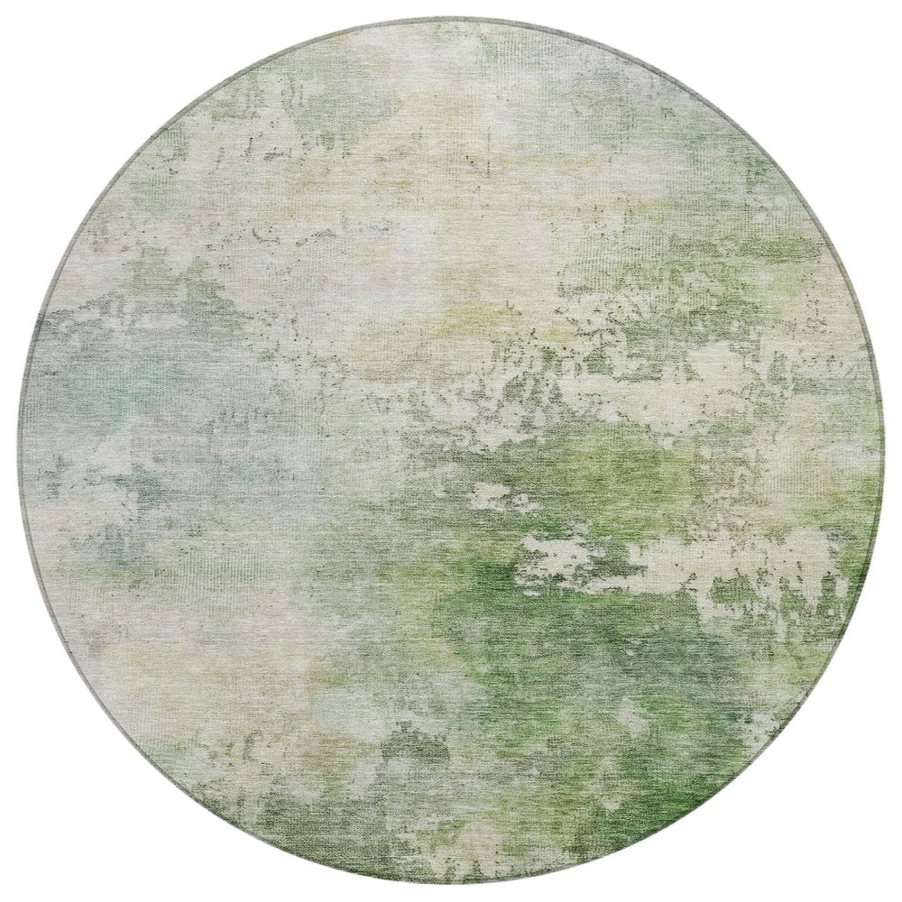 3' X 5' Artichoke Green And Ivory Abstract Washable Indoor Outdoor Area Rug