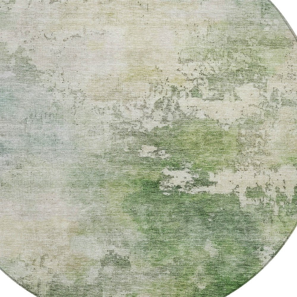 3' X 5' Artichoke Green And Ivory Abstract Washable Indoor Outdoor Area Rug
