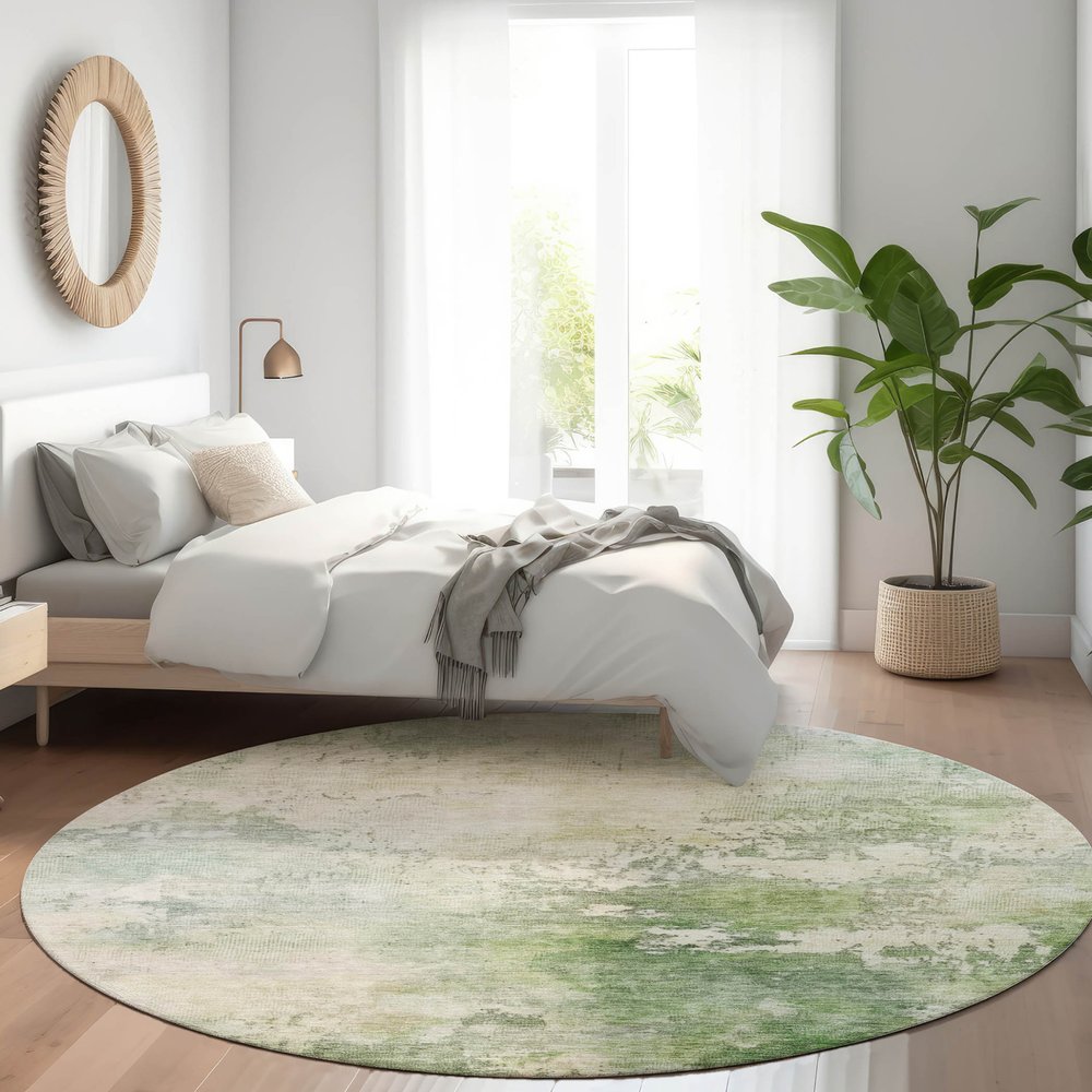 3' X 5' Artichoke Green And Ivory Abstract Washable Indoor Outdoor Area Rug
