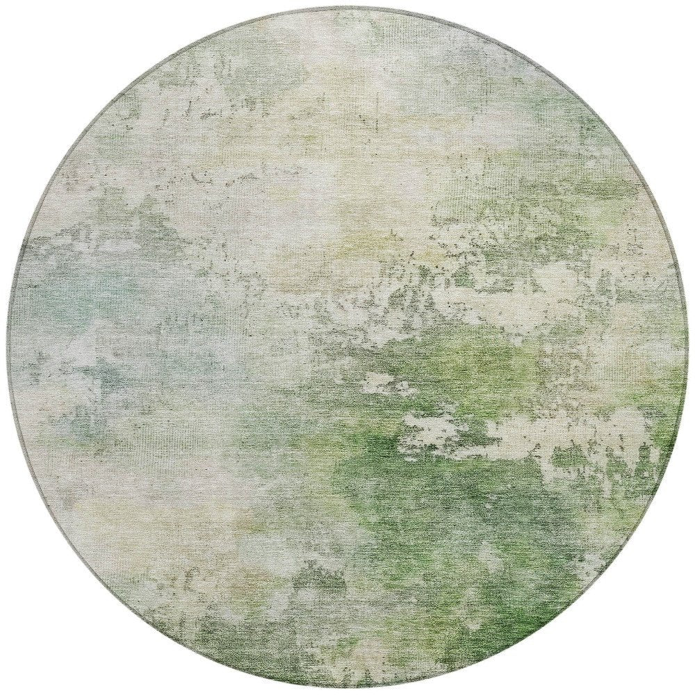 3' X 5' Artichoke Green And Ivory Abstract Washable Indoor Outdoor Area Rug