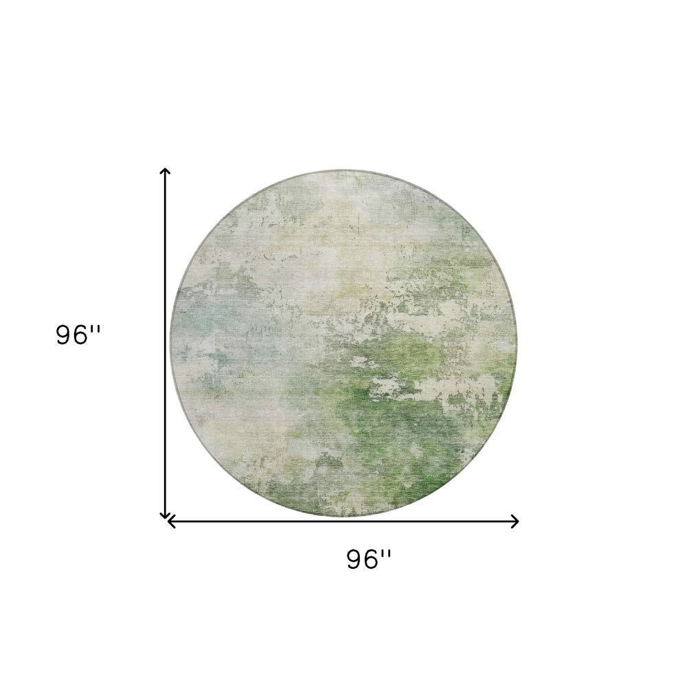 3' X 5' Artichoke Green And Ivory Abstract Washable Indoor Outdoor Area Rug