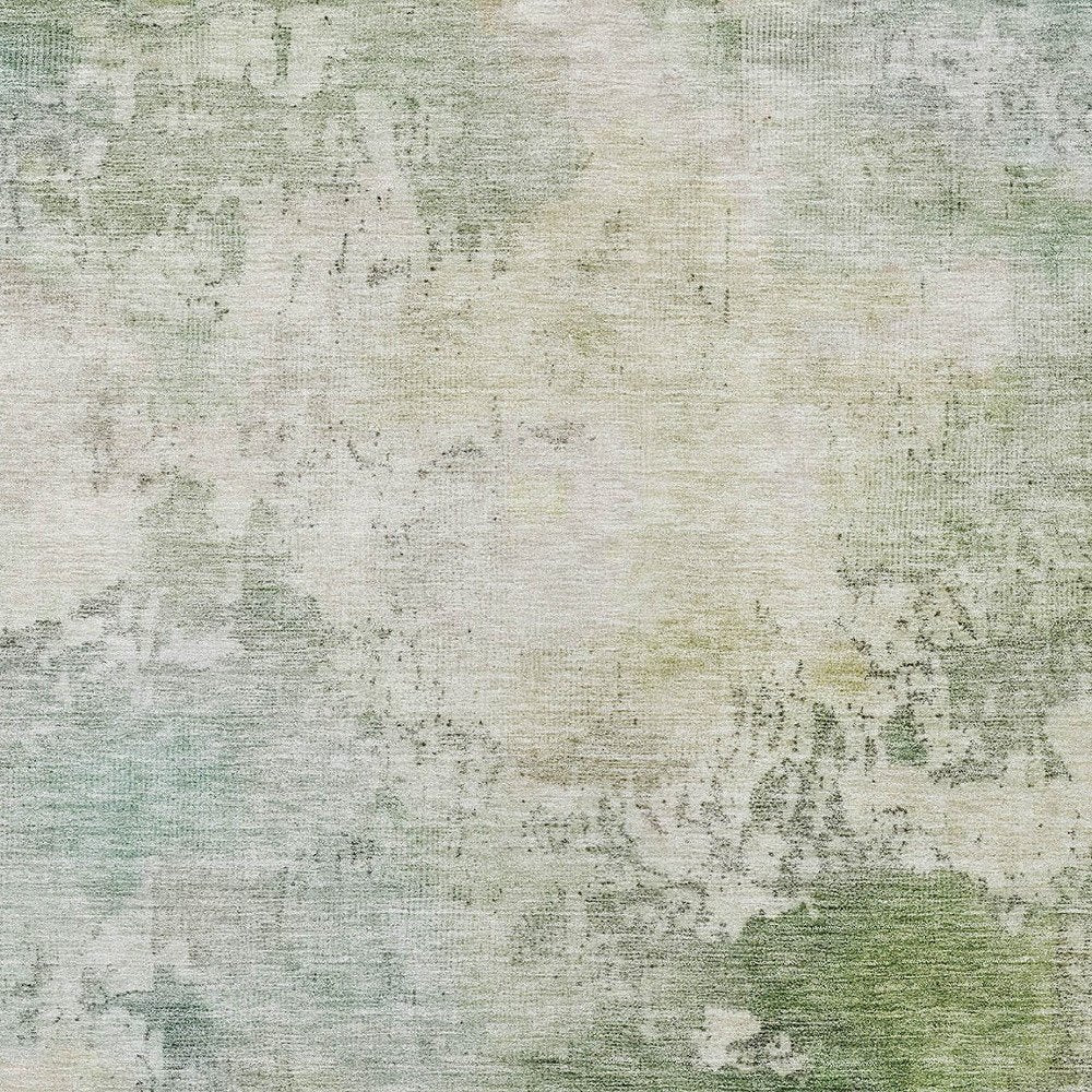 3' X 5' Artichoke Green And Ivory Abstract Washable Indoor Outdoor Area Rug