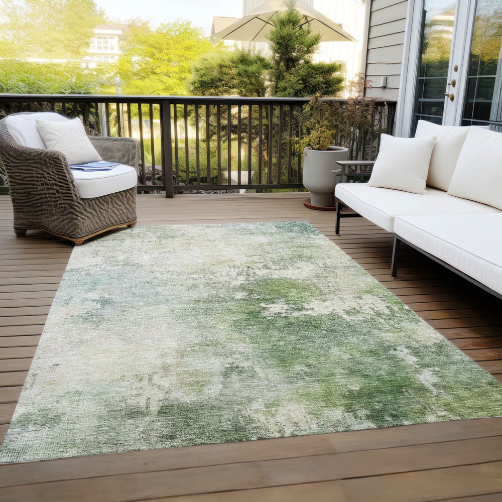 3' X 5' Artichoke Green And Ivory Abstract Washable Indoor Outdoor Area Rug