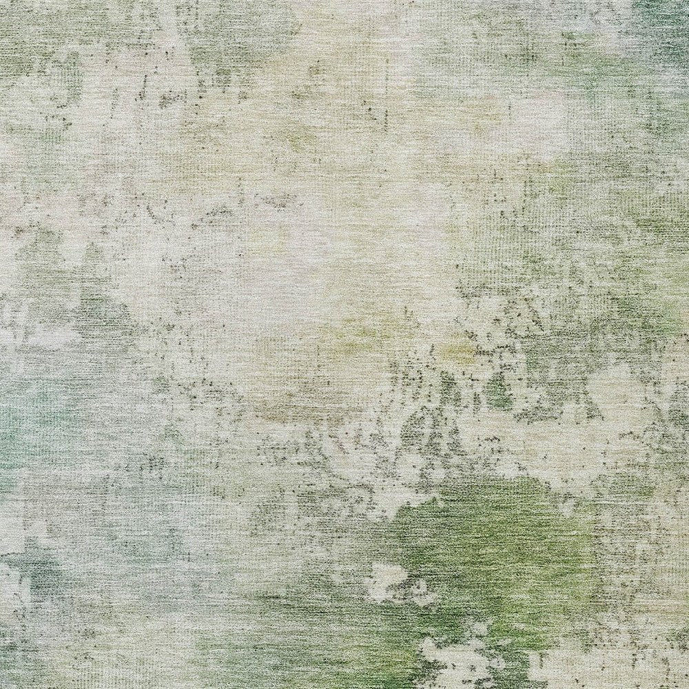 3' X 5' Artichoke Green And Ivory Abstract Washable Indoor Outdoor Area Rug