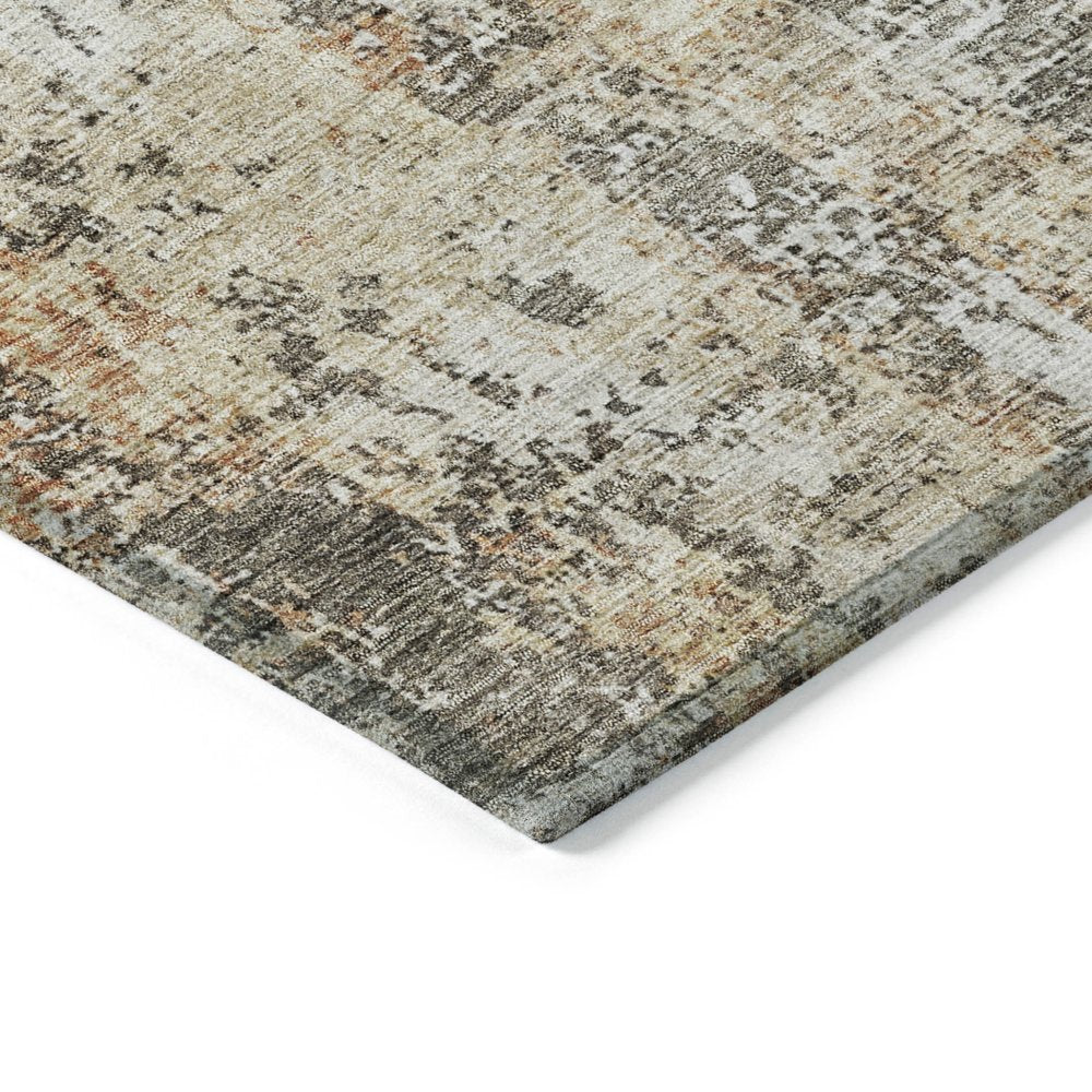 3' X 5' Terra Cotta Beige And Dark Gray Abstract Washable Indoor Outdoor Area Rug