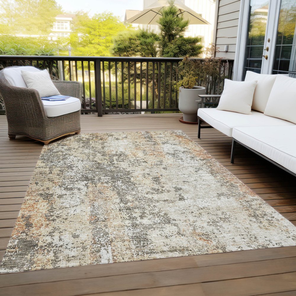 3' X 5' Terra Cotta Beige And Dark Gray Abstract Washable Indoor Outdoor Area Rug