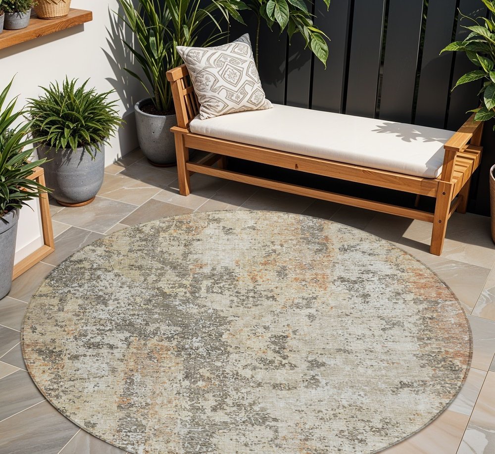 3' X 5' Terra Cotta Beige And Dark Gray Abstract Washable Indoor Outdoor Area Rug