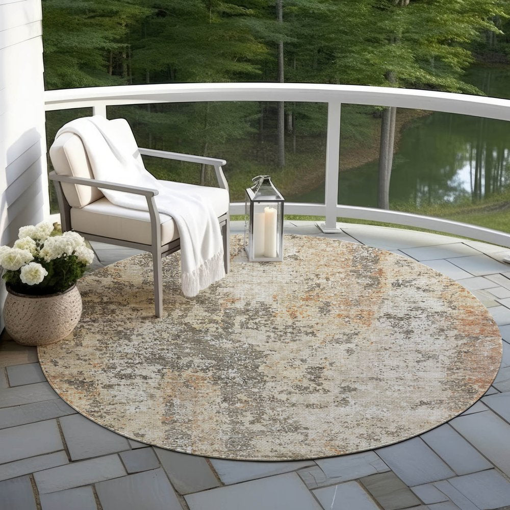 3' X 5' Terra Cotta Beige And Dark Gray Abstract Washable Indoor Outdoor Area Rug