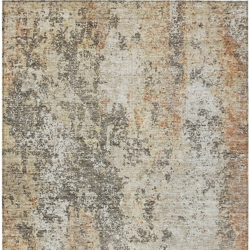 3' X 5' Terra Cotta Beige And Dark Gray Abstract Washable Indoor Outdoor Area Rug