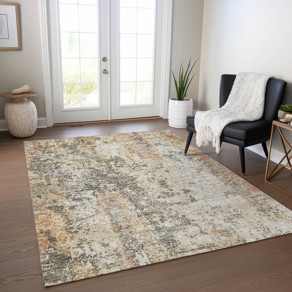 3' X 5' Terra Cotta Beige And Dark Gray Abstract Washable Indoor Outdoor Area Rug