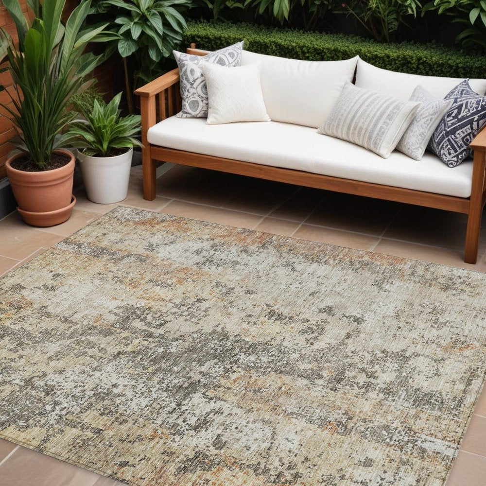 3' X 5' Terra Cotta Beige And Dark Gray Abstract Washable Indoor Outdoor Area Rug