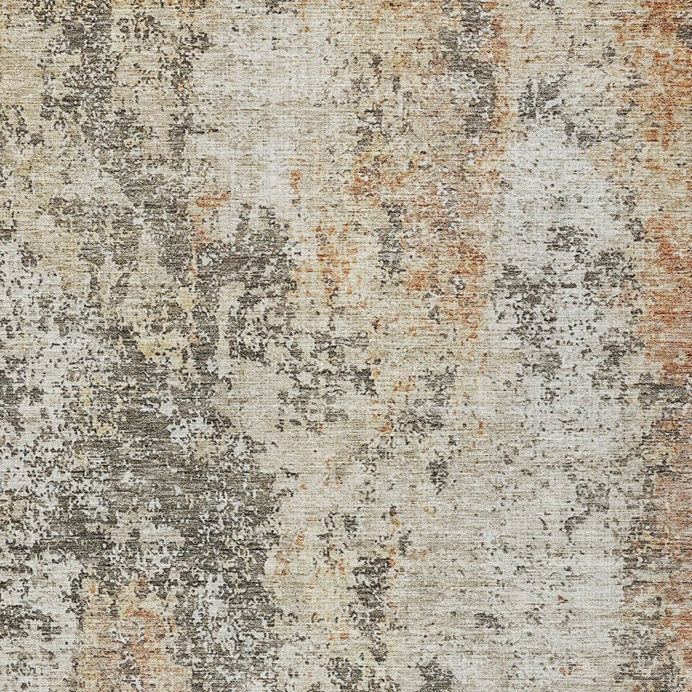 3' X 5' Terra Cotta Beige And Dark Gray Abstract Washable Indoor Outdoor Area Rug