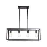 Black Metal Four Light Caged Rectangular Hanging Pendent Light