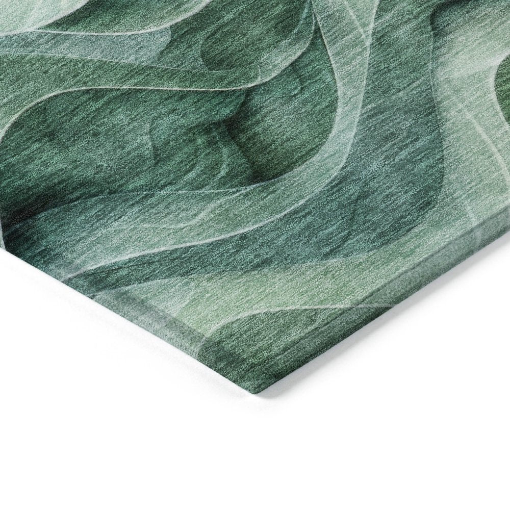 3' X 5' Teal Blue Abstract Washable Indoor Outdoor Area Rug