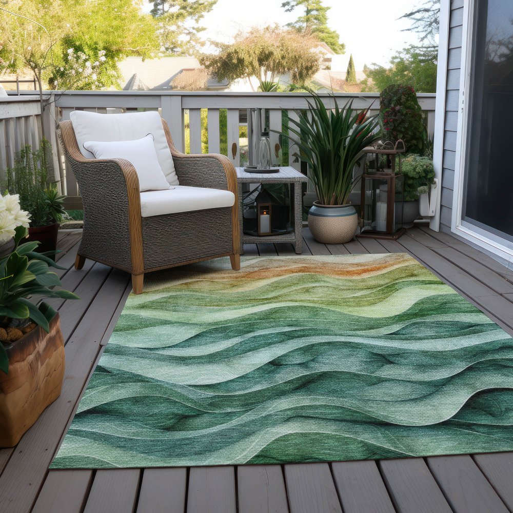 3' X 5' Teal Blue Abstract Washable Indoor Outdoor Area Rug