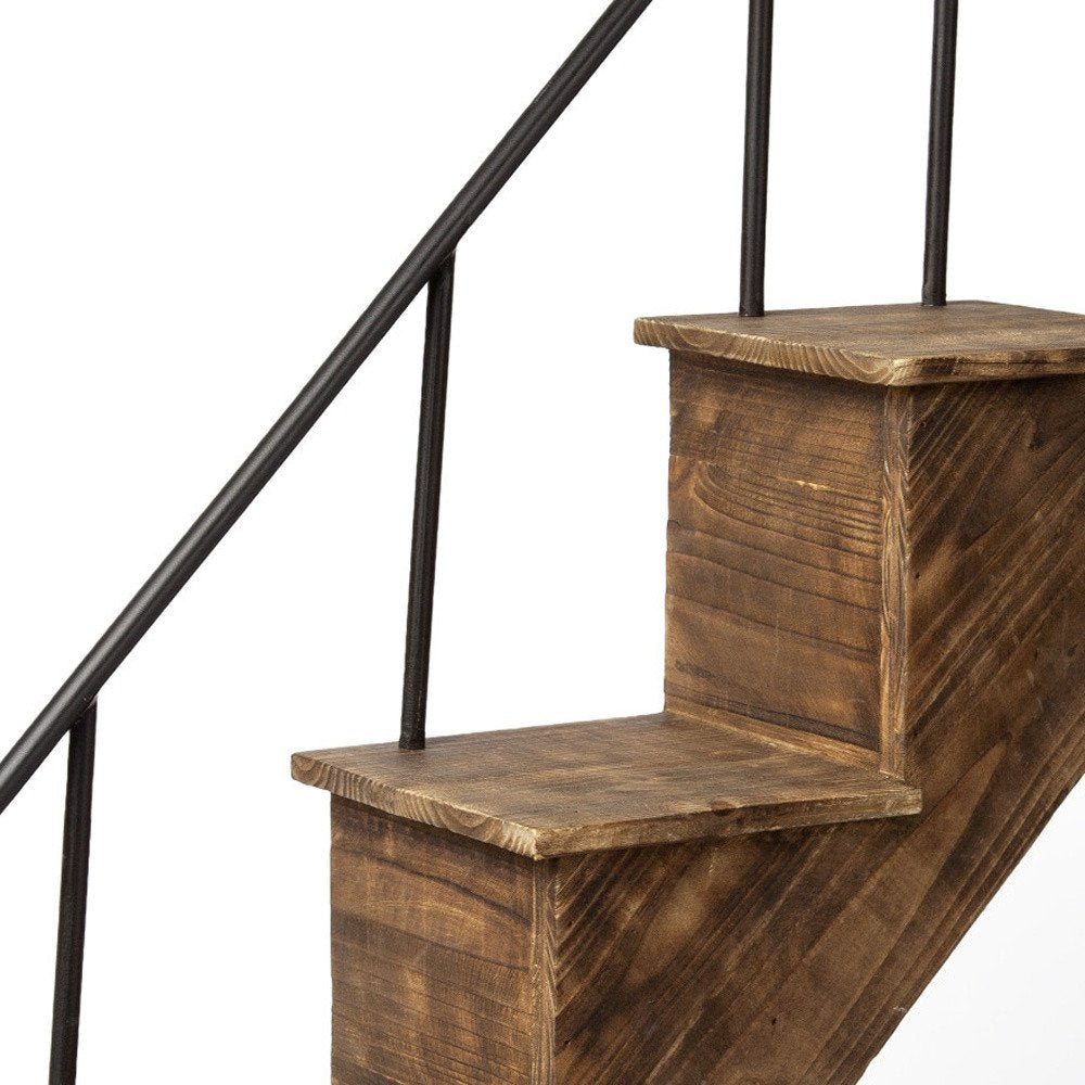 11" Brown Metal And Solid Wood Novelty Wall Mounted Accent Shelf