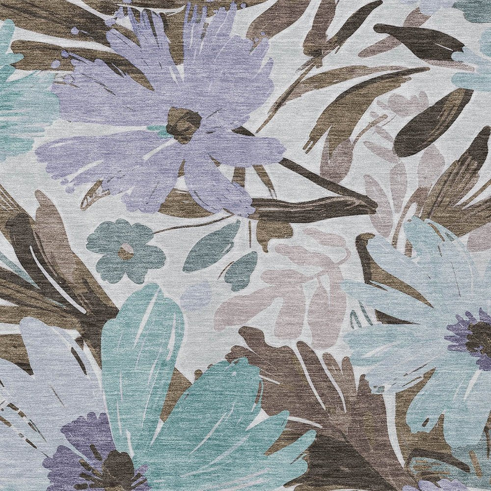 3' X 5' Taupe And Lilac Floral Washable Indoor Outdoor Area Rug