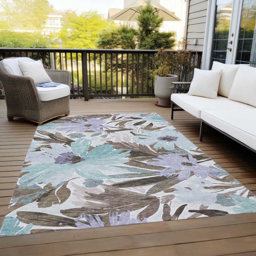 3' X 5' Taupe And Lilac Floral Washable Indoor Outdoor Area Rug