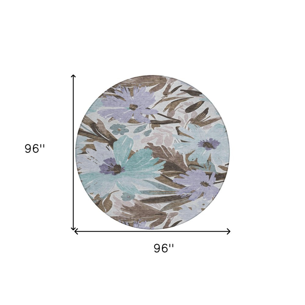 3' X 5' Taupe And Lilac Floral Washable Indoor Outdoor Area Rug