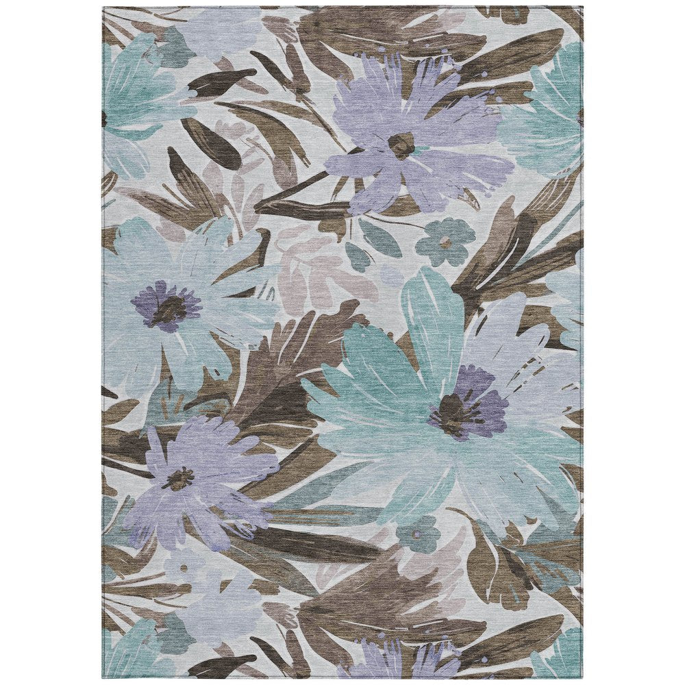 3' X 5' Taupe And Lilac Floral Washable Indoor Outdoor Area Rug