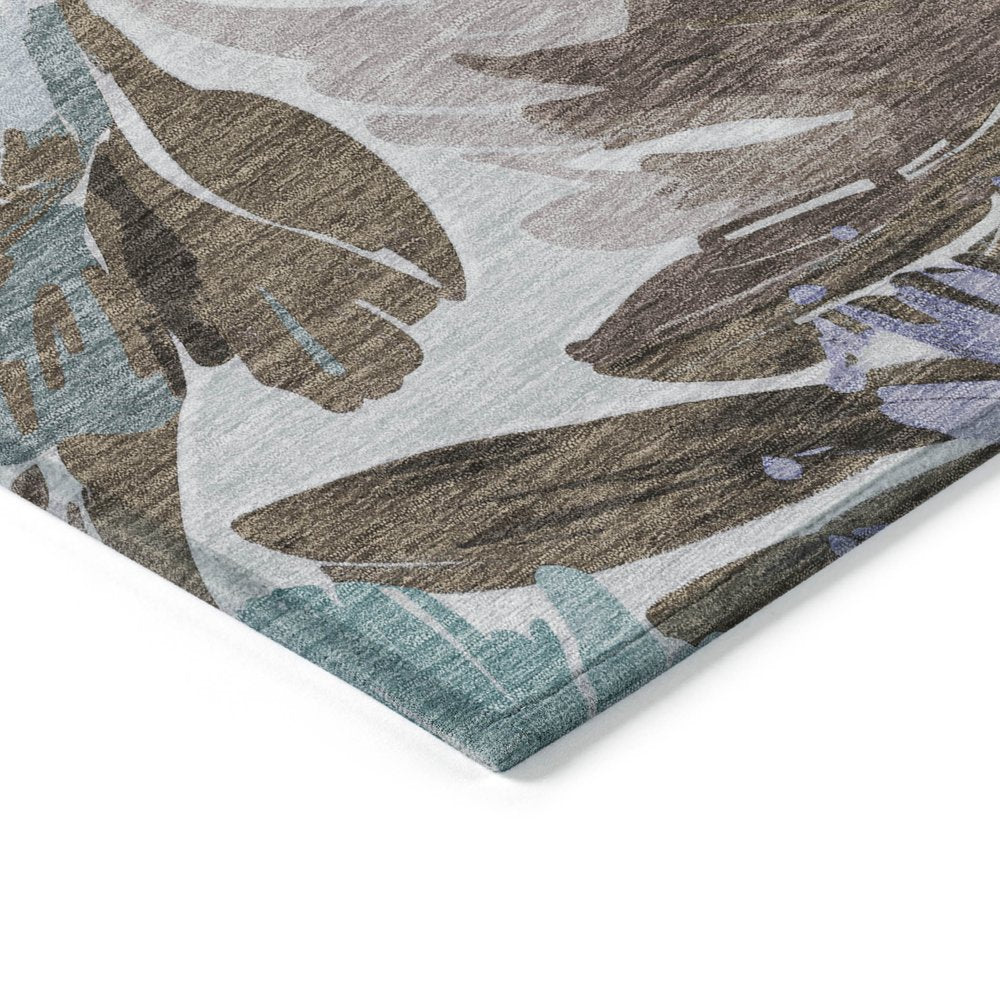 3' X 5' Taupe And Lilac Floral Washable Indoor Outdoor Area Rug
