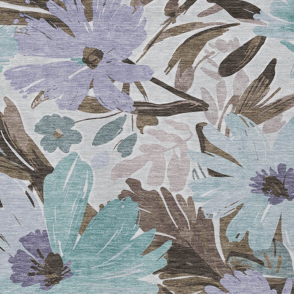 3' X 5' Taupe And Lilac Floral Washable Indoor Outdoor Area Rug