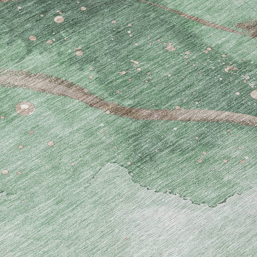 3' X 5' Green And Taupe Abstract Washable Indoor Outdoor Area Rug