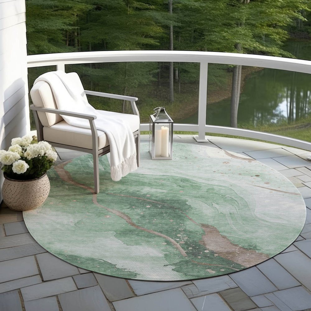 3' X 5' Green And Taupe Abstract Washable Indoor Outdoor Area Rug