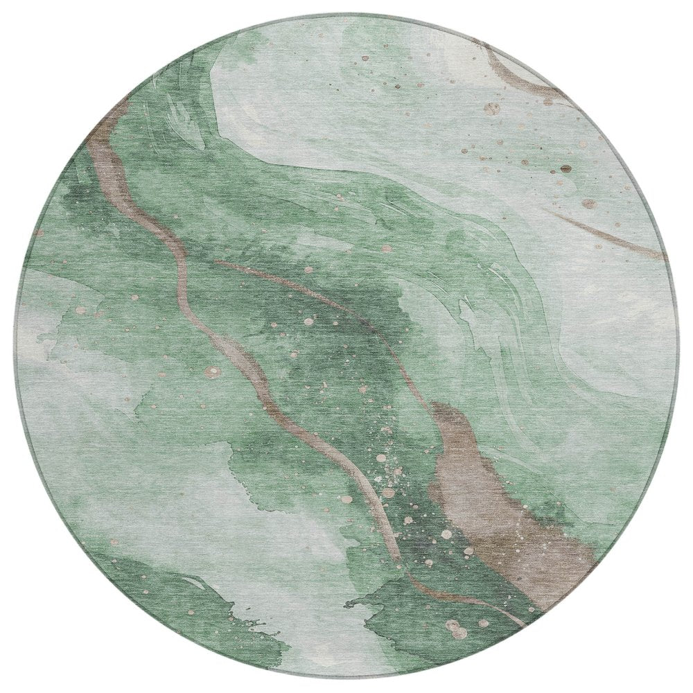 3' X 5' Green And Taupe Abstract Washable Indoor Outdoor Area Rug