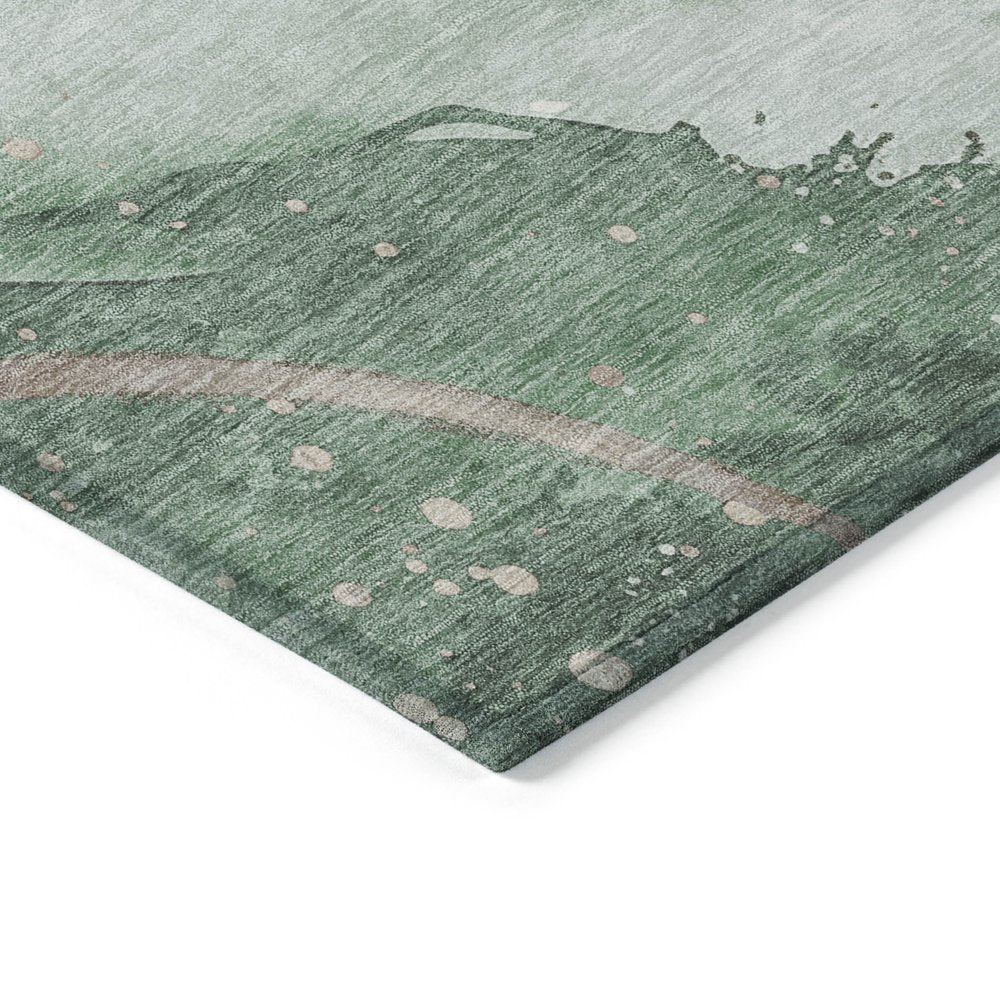 3' X 5' Green And Taupe Abstract Washable Indoor Outdoor Area Rug