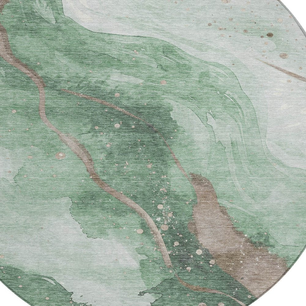 3' X 5' Green And Taupe Abstract Washable Indoor Outdoor Area Rug