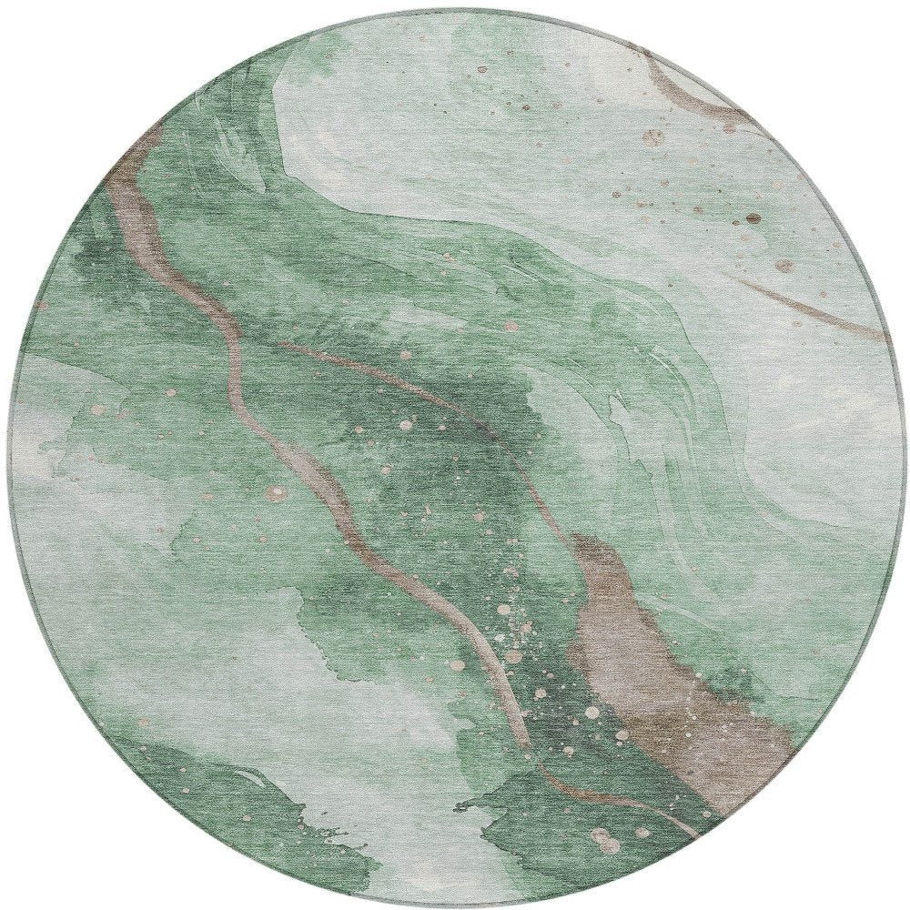 3' X 5' Green And Taupe Abstract Washable Indoor Outdoor Area Rug
