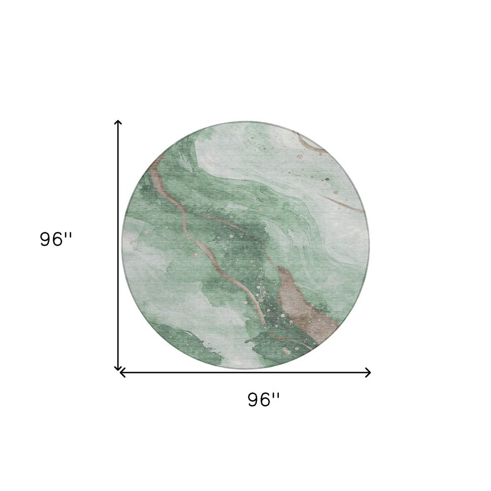 3' X 5' Green And Taupe Abstract Washable Indoor Outdoor Area Rug