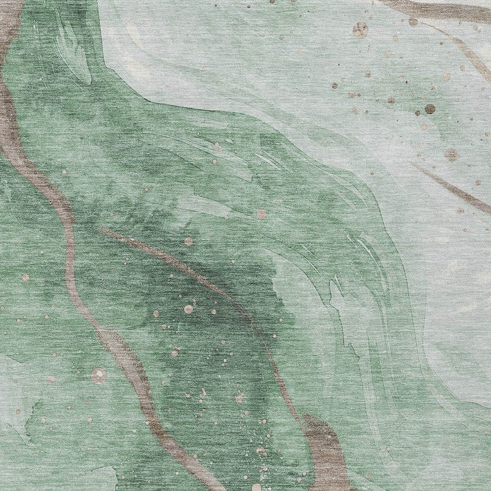 3' X 5' Green And Taupe Abstract Washable Indoor Outdoor Area Rug