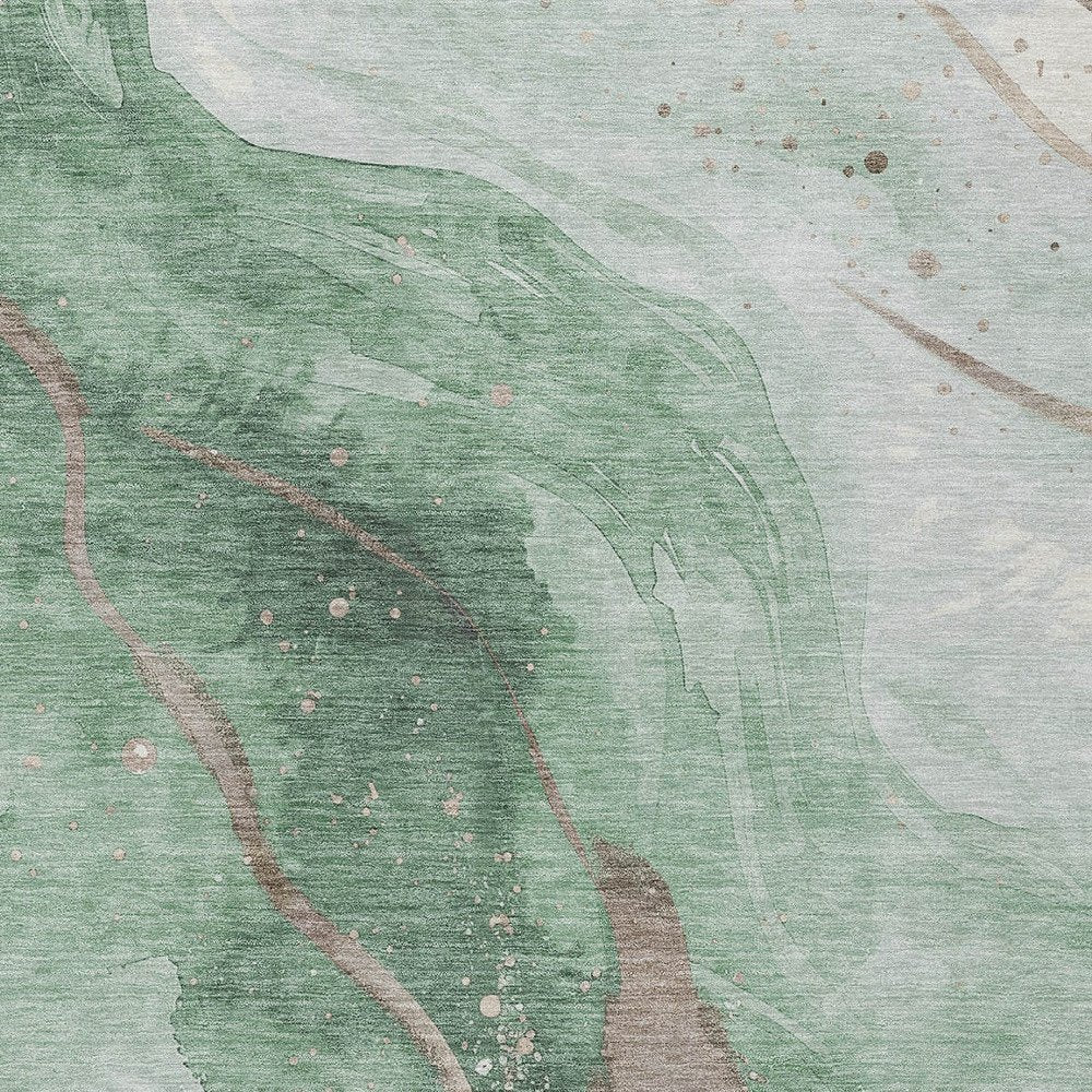 3' X 5' Green And Taupe Abstract Washable Indoor Outdoor Area Rug
