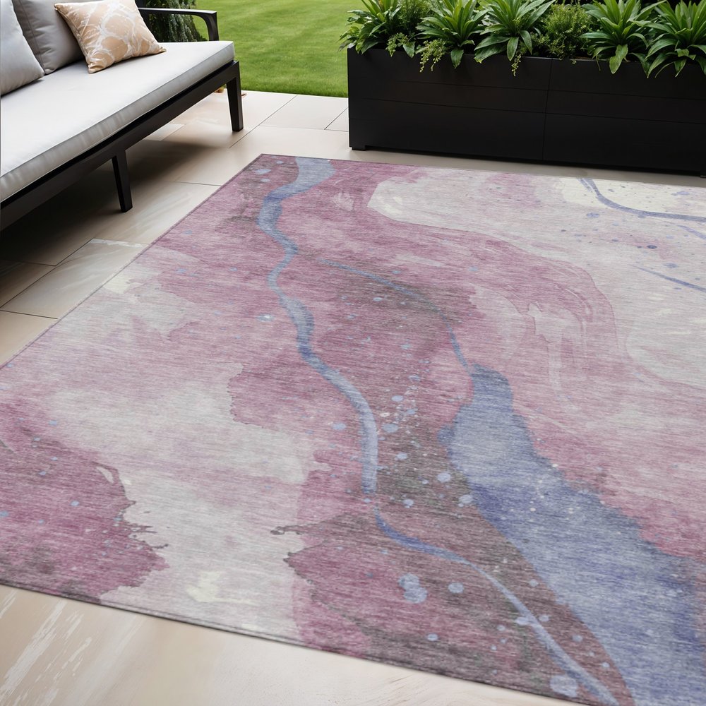 3' X 5' Mauve And Pink Abstract Washable Indoor Outdoor Area Rug