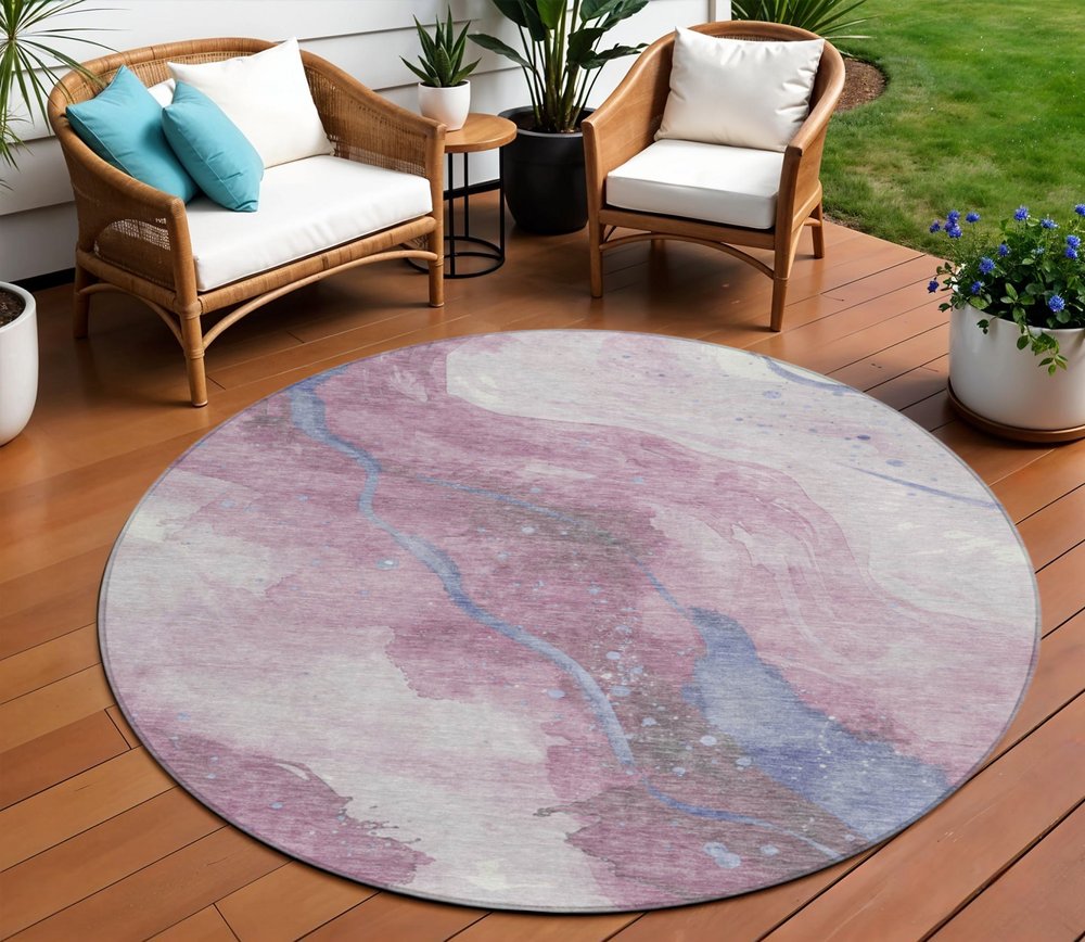 3' X 5' Mauve And Pink Abstract Washable Indoor Outdoor Area Rug
