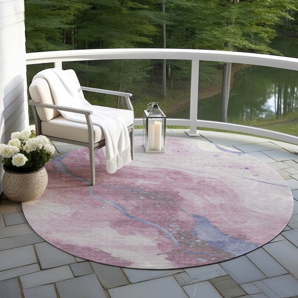3' X 5' Mauve And Pink Abstract Washable Indoor Outdoor Area Rug