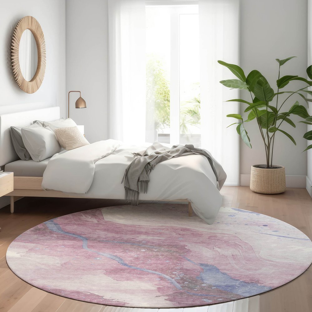 3' X 5' Mauve And Pink Abstract Washable Indoor Outdoor Area Rug