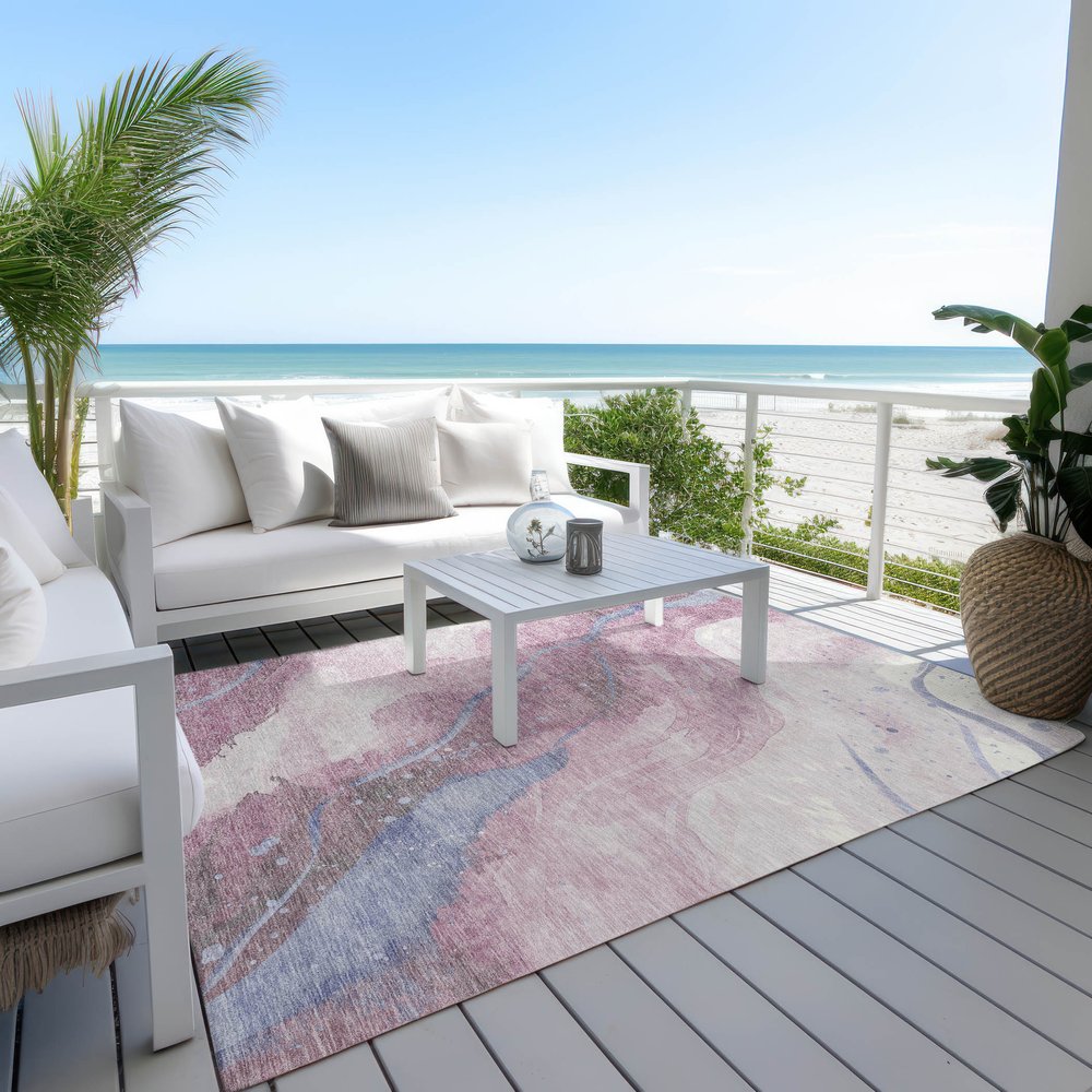 3' X 5' Mauve And Pink Abstract Washable Indoor Outdoor Area Rug