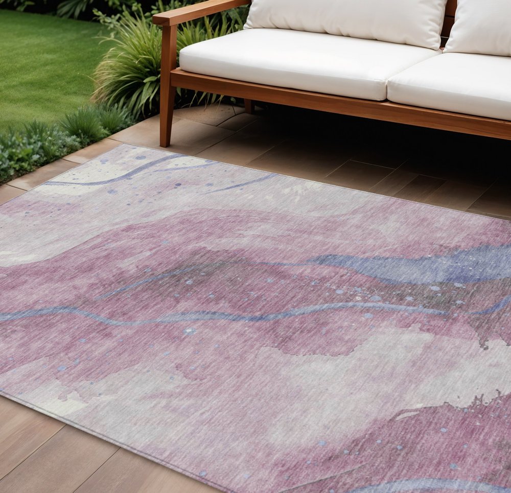 3' X 5' Mauve And Pink Abstract Washable Indoor Outdoor Area Rug