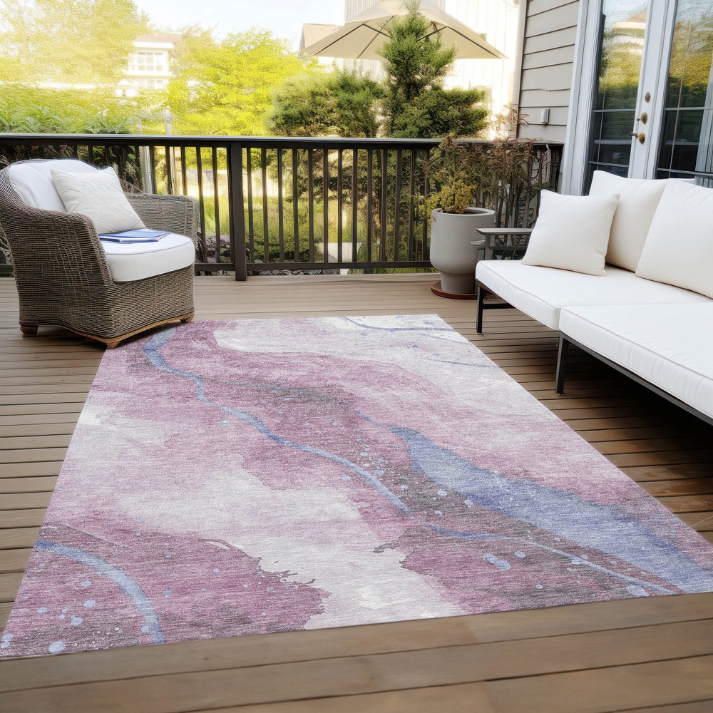3' X 5' Mauve And Pink Abstract Washable Indoor Outdoor Area Rug