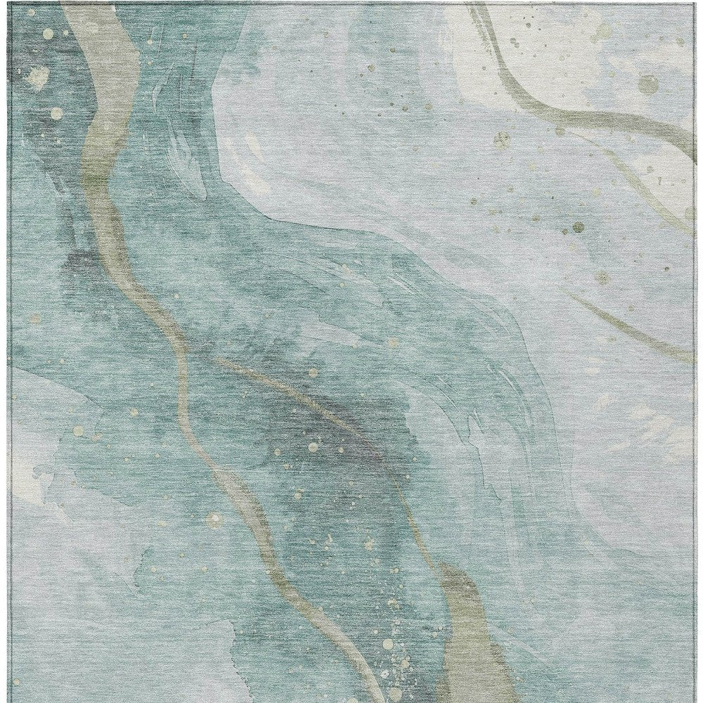 3' X 5' Teal Blue And Aqua Abstract Washable Indoor Outdoor Area Rug