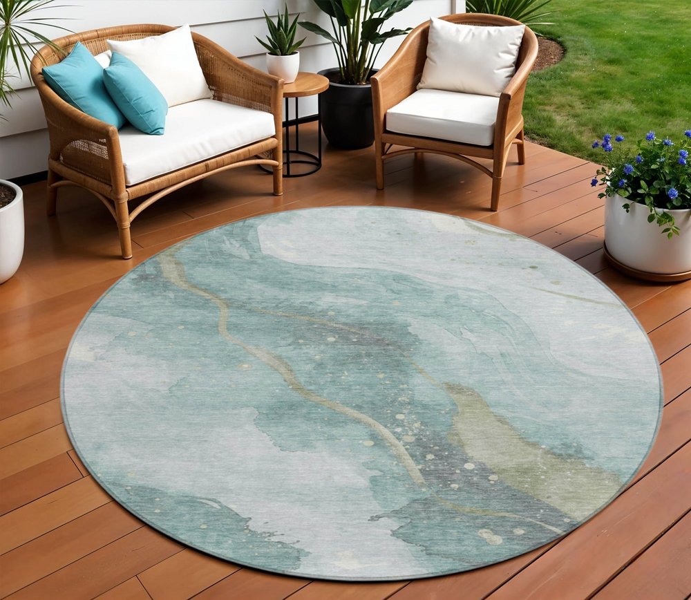 3' X 5' Teal Blue And Aqua Abstract Washable Indoor Outdoor Area Rug